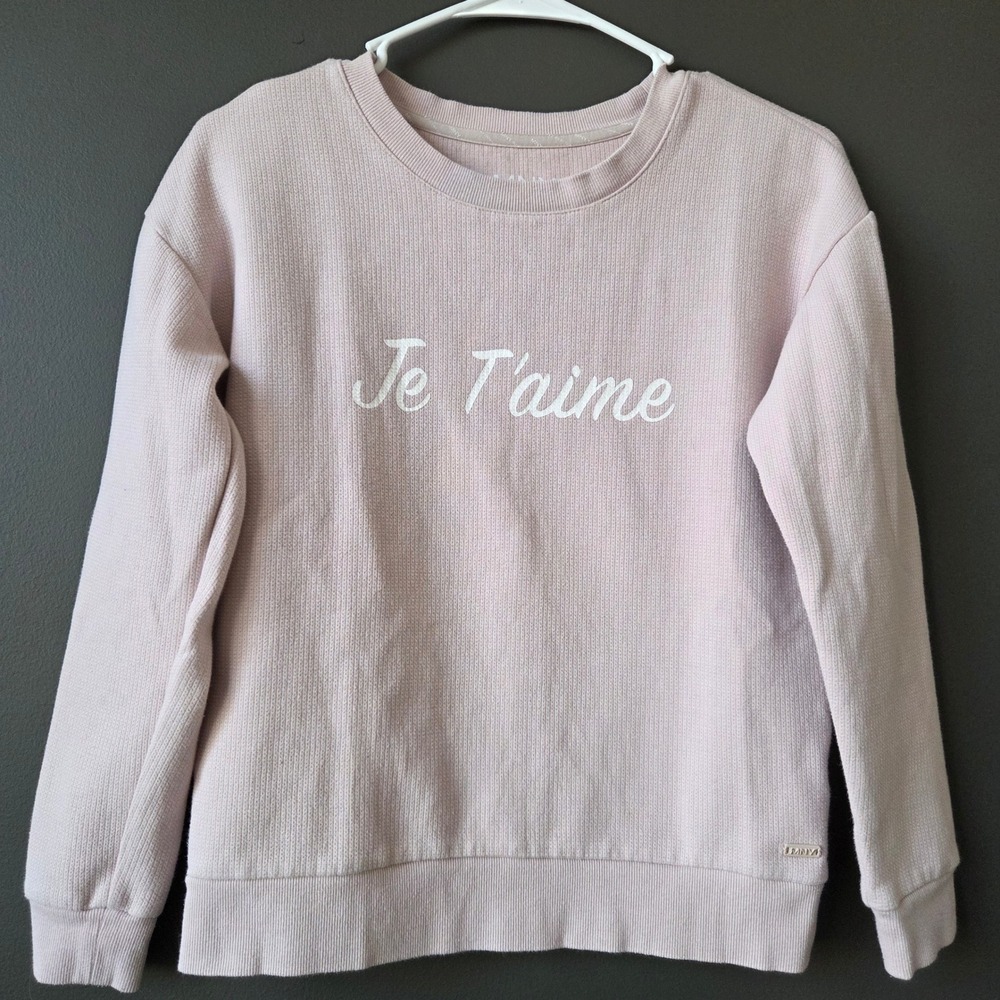 MNY Marc New York Performance Pink Je T'aime Waffle Knit Crewneck Sweatshirt XS